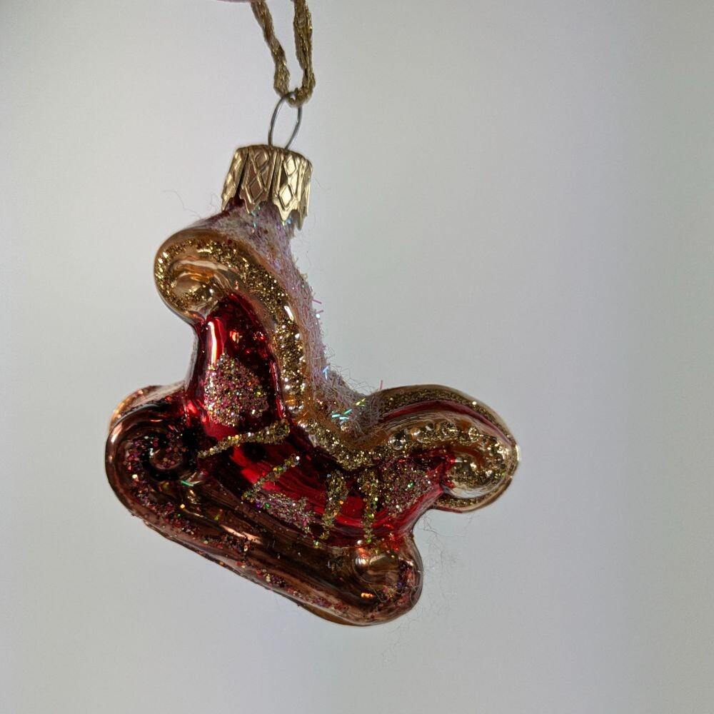 4 Mouth Blown Christmas Ornaments 2.5" Sleigh North Pole Cottage Santa Holiday - Picture 2 of 15